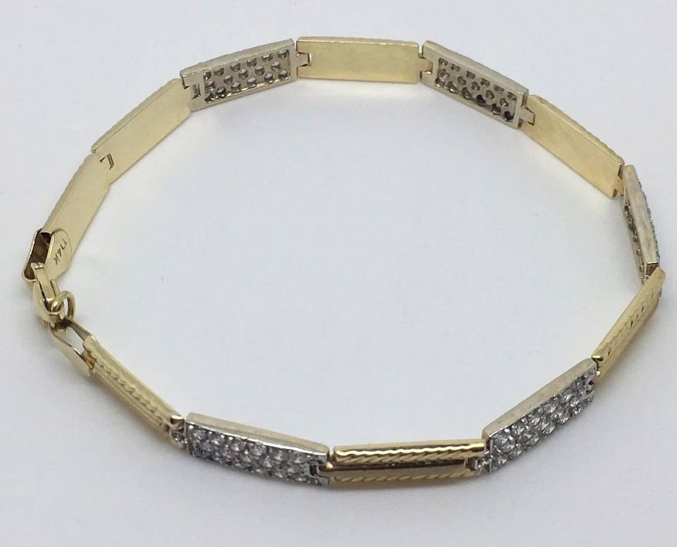 14K YELLOW GOLD WOMAN'S PANEL BRACELET WITH CUBIC ZIRCON STONES - Image 3 of 4