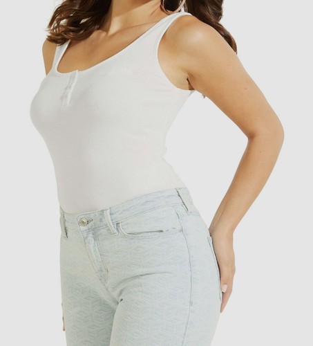 $34 Guess Women's White Button Front Scoop Neck Tank Top Size L