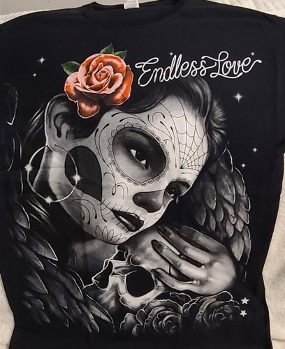 CAMISETA DE MUJER DAY OF THE DEAD CRÁNEO FLOR ROSA ALAS DE AMOR INFINITO - Imagen 2 de 2
