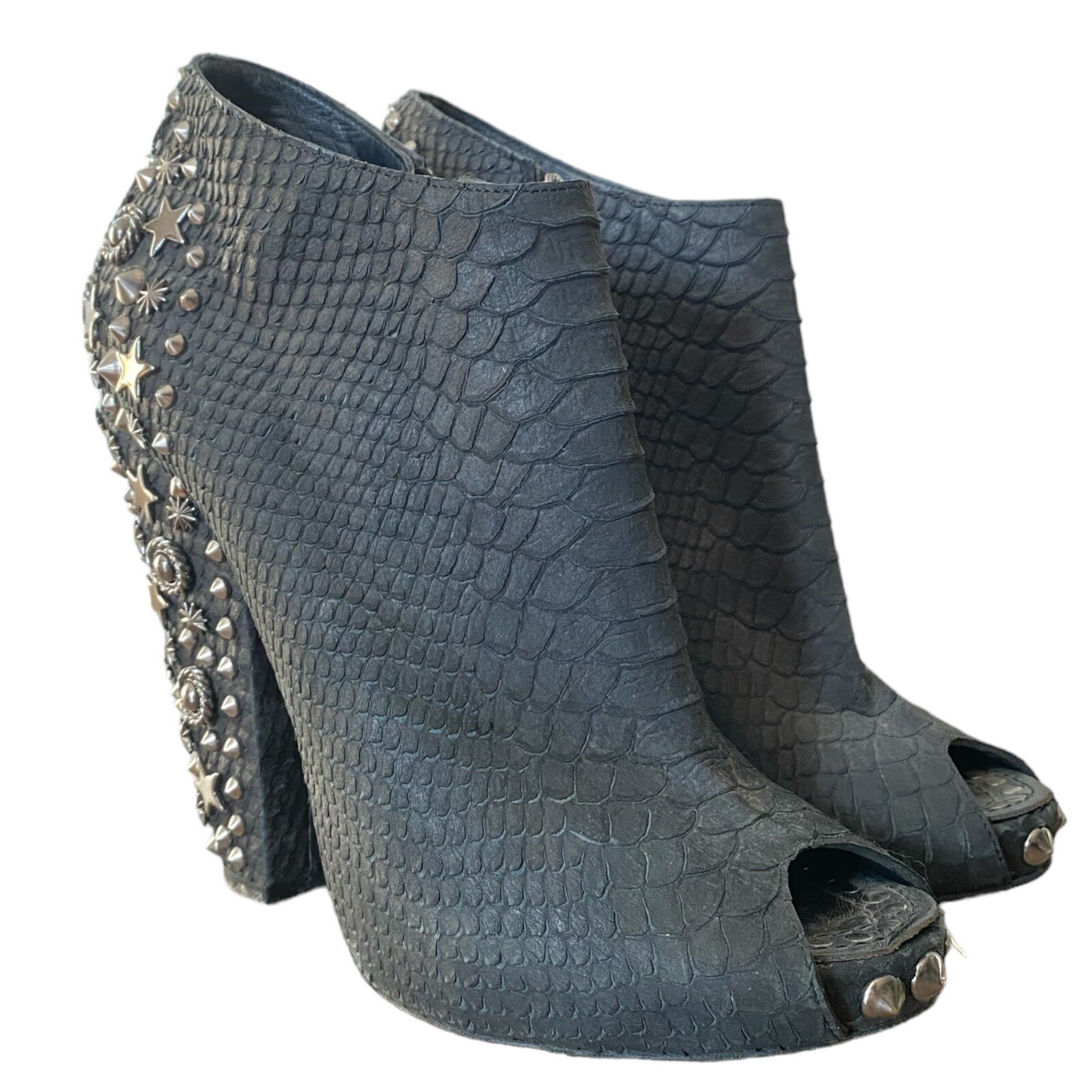 GIVENCHY Black Python Leather Studded Peep Toe An… - image 3