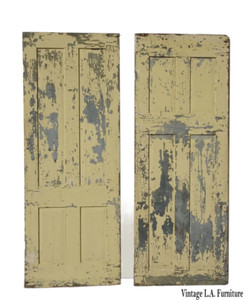 Pair Antique French Country Crackle Finish Barn Doors Yellow & Blue Door