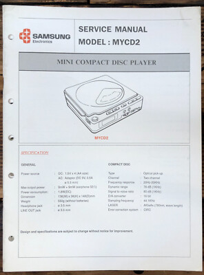 Samsung MYCD2 MY CD2 CD Player  Service Manual *Original* #2
