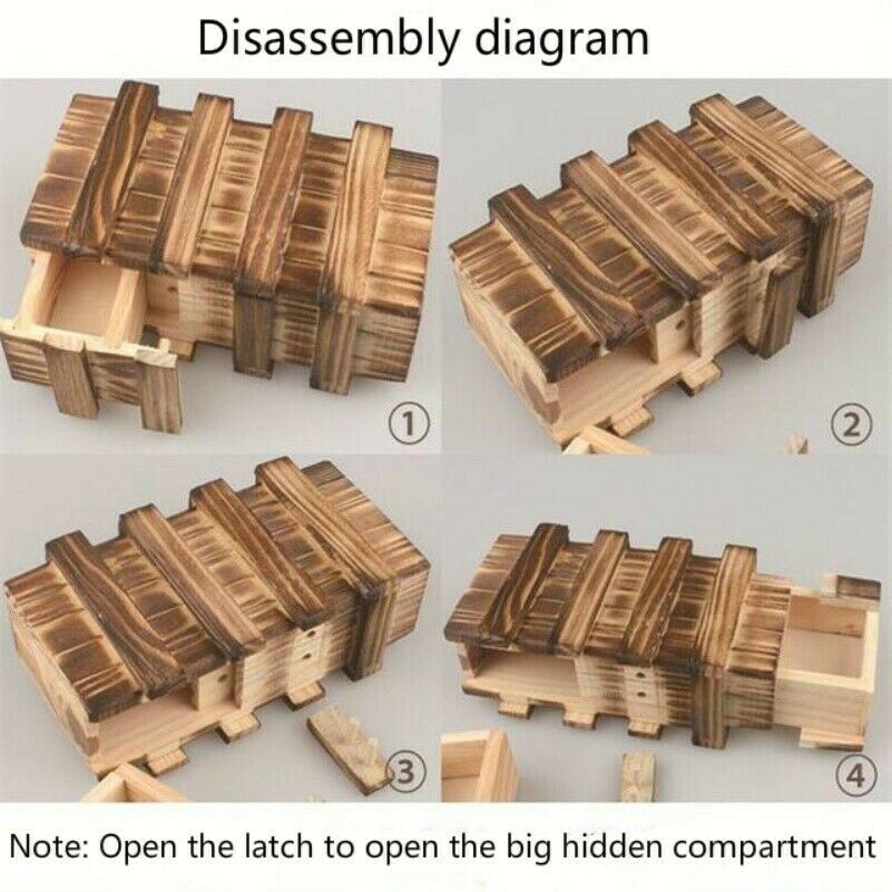 3 Way Open Wood Puzzle Box Secret Brain Teaser Cube Toy Magic