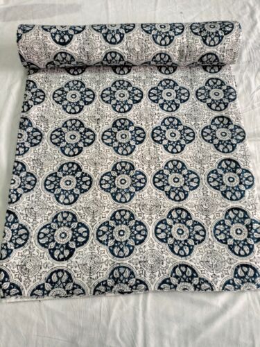 Kantha Quilt Floral Print Cotton Bedspread Indian Handmade Coverlet Blanket Boho - Photo 1/6