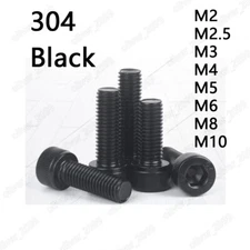 Black 304 Stainless Steel Hex Socket Bolts Cap Head Screws M2 M3 M4 M5 M6 M8 M10