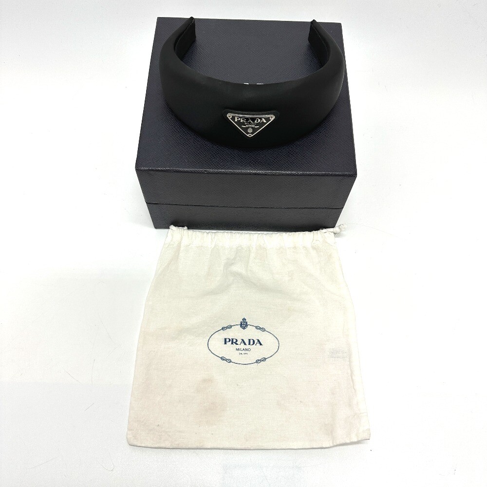 【PRADA】トライアングルロゴ ベルベット ヘッドバンド☆SALE中 PRADA Triangle logo hair accessory Hair band head band Nylon