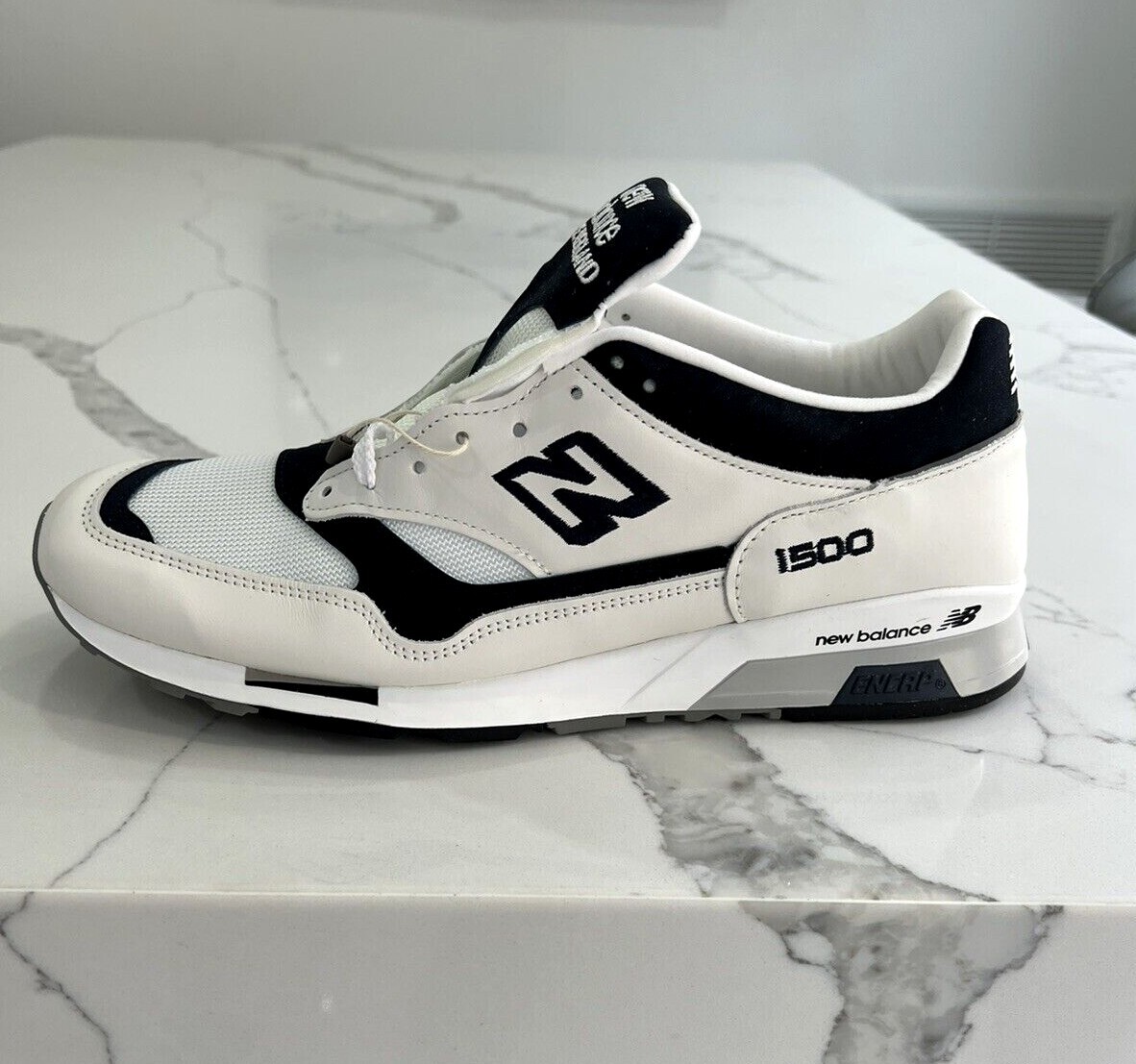 NEW BALANCE 1500 MADE IN ENGLAND WHITE/BLUE SIZE 12 BRAND NEW BALANCE 1500 MADE IN ENGLAND WHITE/BLUE SIZE 12 BRAND