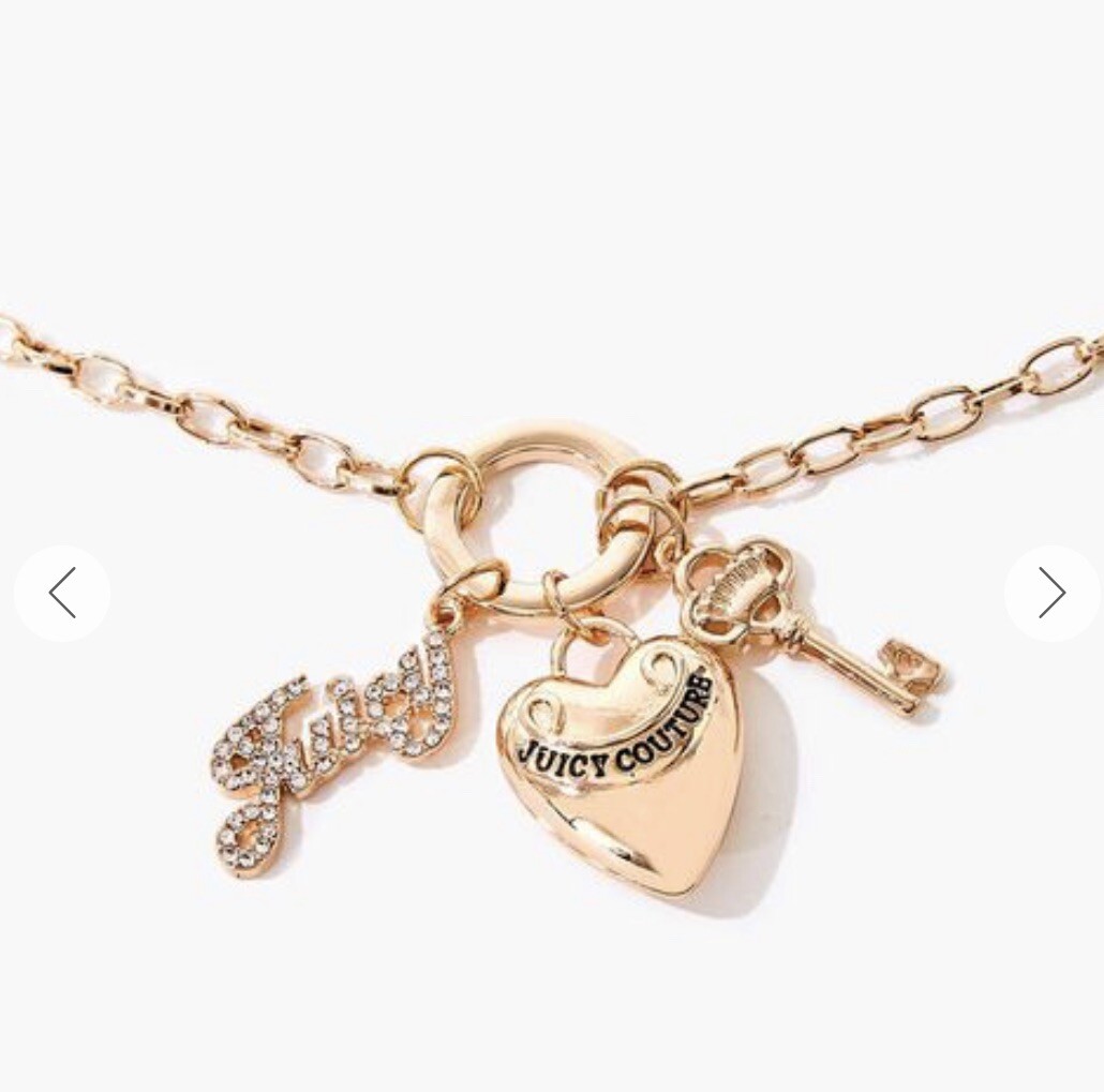 JUICY COUTURE Logo Letter Heart Key Goldtone 3 Charm Necklace NEW