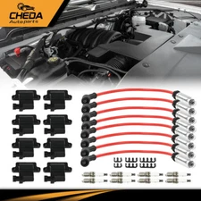 8Pack Square Ignition Coil&Spark Plug Wire Fit For Chevy GMC 4.8L 5.3L 6.0L 8.1L