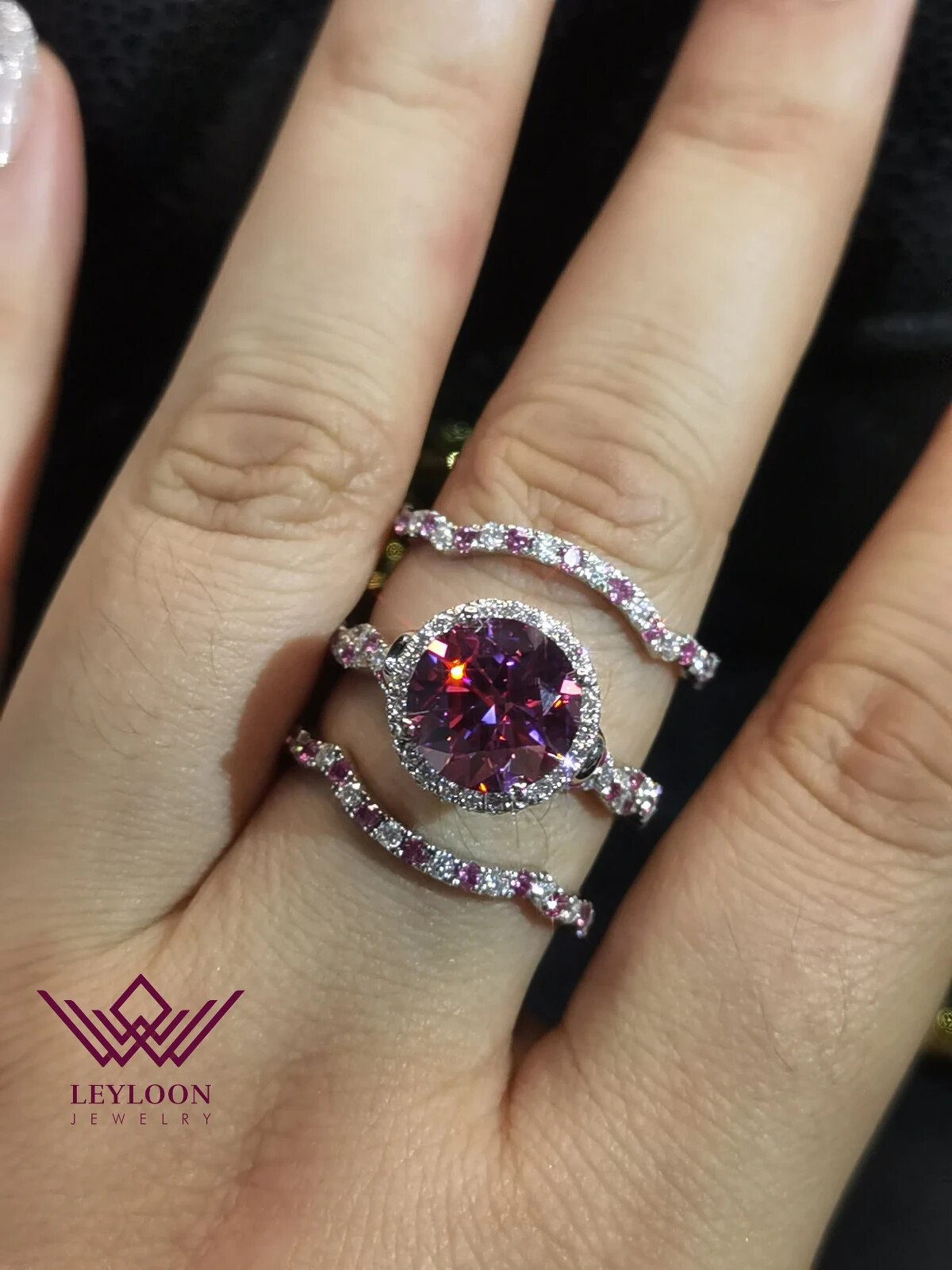 4CT 10MM Round Pink Moissanite 950 Platinum Braided Bridal Set