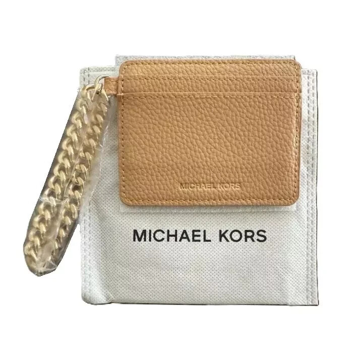 Michael Kors Tan Leather Card Holder Hudson Pebbled Leather Card Case in BIRCH - Sale | Michael  main image 4