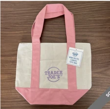 Trader Joes Mini Pastel Canvas Tote Bag Pastel Pink