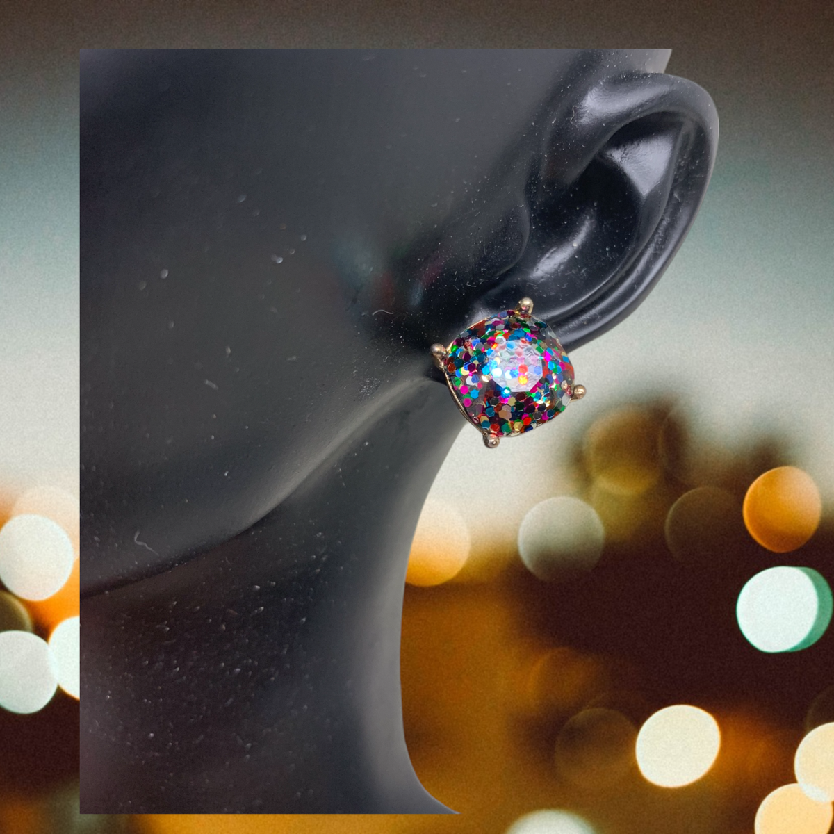 Vintage 1980's Multicolor Glitter Ball Stud Earrings Pierced
