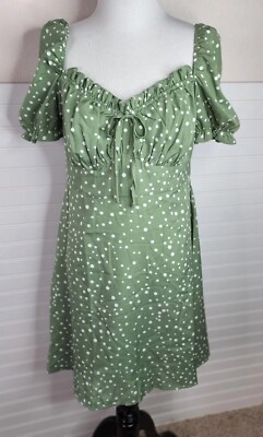 green emerald velvet dress SHEIN VCAY Polka Dot Print Puff Sleeve Shirred Ruffle Hem Dress, M1553679,  Mint Green, M : Buy Online at Best Price in KSA main image 1