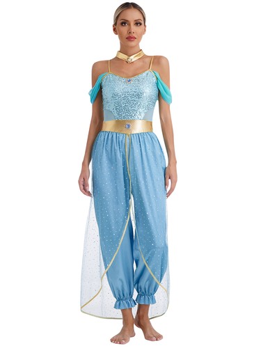 Womens Costume Metallic Dancewear Sleeveless Belly Performance Cosplay Sequin - Picture 29 of 44
