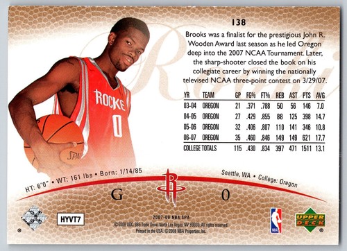 Aaron Brooks 2007-08 SP Authentic Rookie Authentics #138 Rookie RC Rockets /299 - Picture 2 of 2