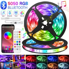 16.4FT 65.6FT 5050 SMD RGB LED Strip Lights Music Sync Bluetooth Remote Bar Kit
