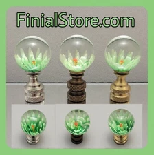 Light Green Flower Infused Glass Lamp Finial Nickel/Polished/Antique Brass Bases