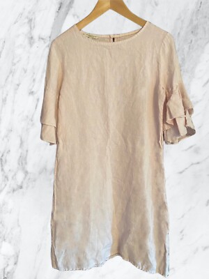 Francesca Bettini 100% Linen Dress Size XS Beige Ruffled Sleeves
