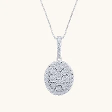 White Gold Diamond Oval Pendant 14K