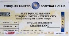 01/01/2008 Ticket: Torquay United v Exeter City