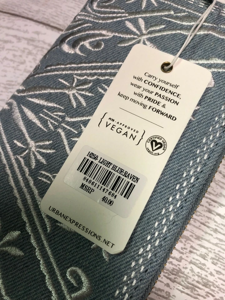 Cartera de teléfono organizadora con cremallera alrededor vegana certificada Urban Expressions azul nueva con etiquetas Foto 3 de 4