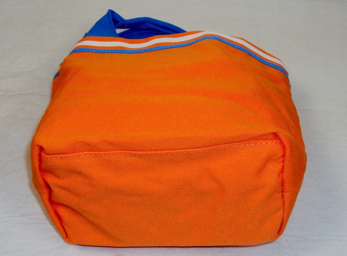 Canvas Mini Tote/ Handbag 100% Cotton, Orange w/Blue & White