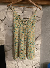 Urban Outfitters Womens Yellow Green Floral V-Neck Sleeveless Mini Dress Small