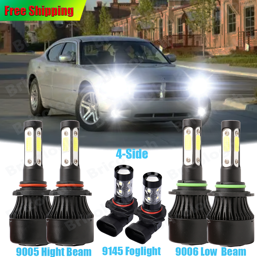 For Dodge Charger 2006 2007 2008 2009 6* 6000K LED Headlights Hi/Lo + Fog  Lights