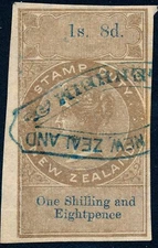 1867 New Zealand 1/8 fiscal revenue stamp, Barefoot #16, used, imperforate