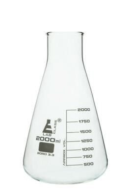 2 Liter Erlenmeyerkolben 2000ml Borosilikat 3,3 Glas Laborglas 