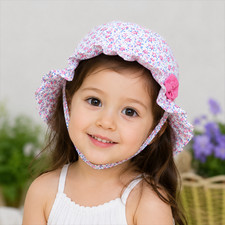 Baby Girl Floral Sun Hat Toddler Bonnet Cap Summer Beach Cotton 20" 52cm Pink