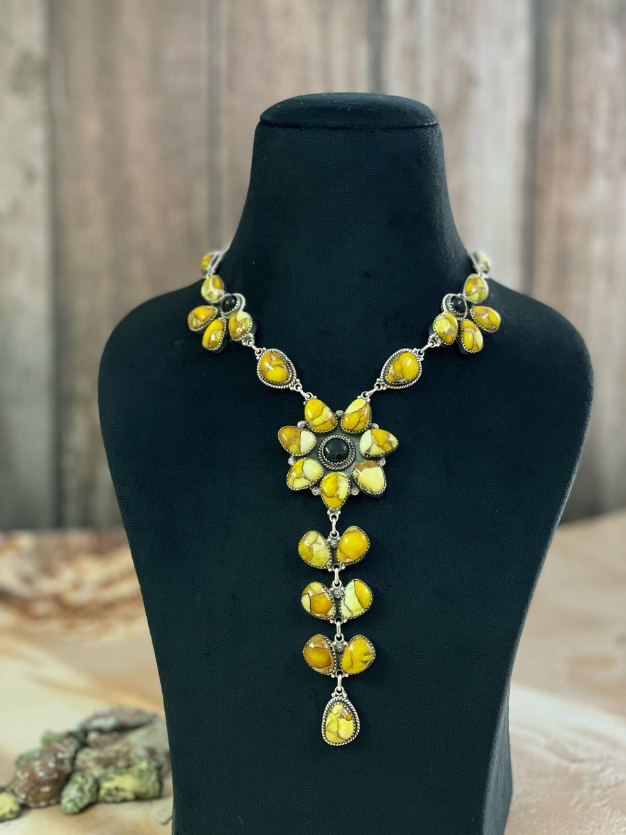 Handmade Sterling Silver Honey Dahlia with Black Onyx Necklace
