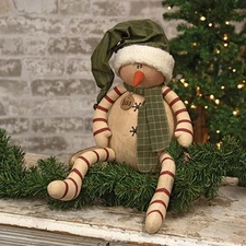 NEW PRIMITIVE SNOWMAN DOLL LISA GIRL Christmas 18"Lx6"Wx6"D Winter Rustic Cloth