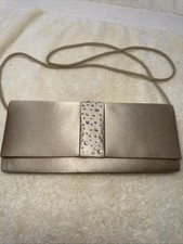 CARLO FELLINI CLUTCH GOLD SATIN  RHINESTONES WITH SHOULDER STRAP