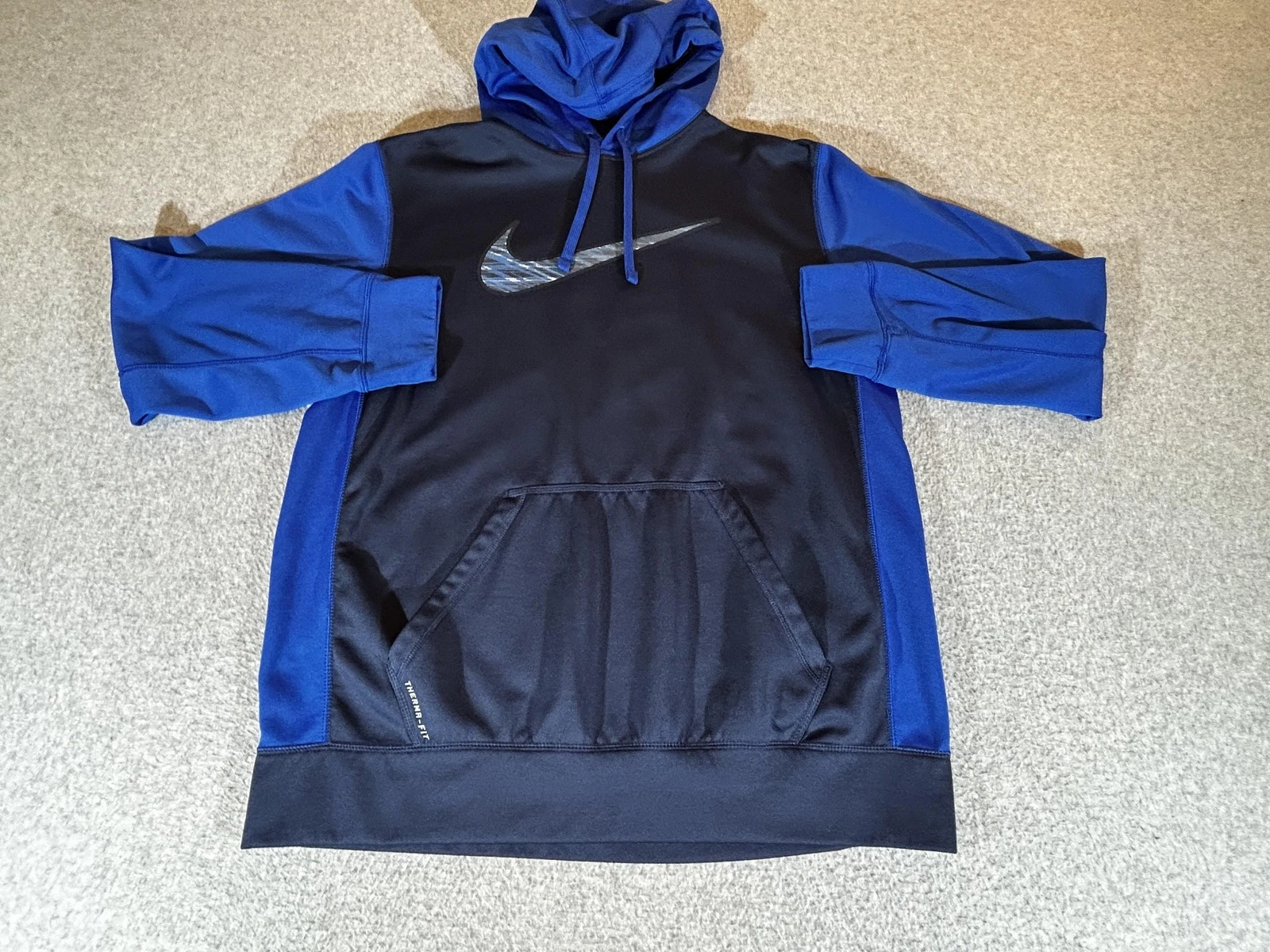 Nike Hoodie Mens Large Blue Therma Fit Pullover Fleece Sweatshirt Swoosh Logo