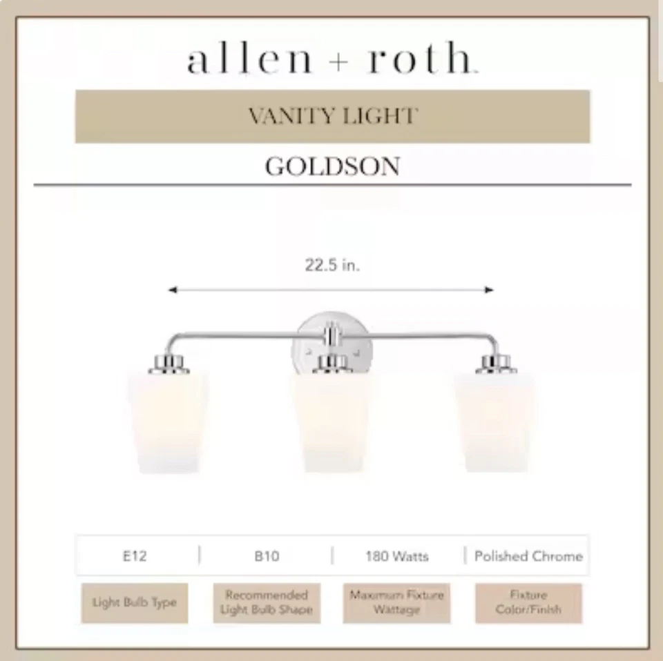allen+roth Goldson 22.5” 3-Light Polished Nickel Transitional Vanity light 1599L - Image 3 of 4