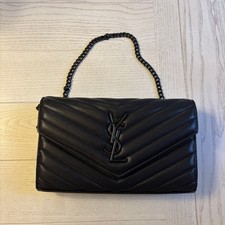 Saint Laurent YSL Black Leather Chain Wallet ...