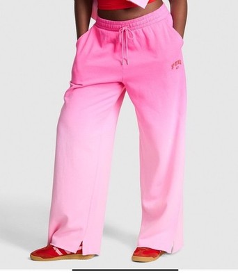 Victorias Secret Pink Ivy Fleece Wide-Leg Split-Hem Sweatpants