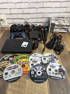 Sony PS2 Slim Console 2 Controllers 18 Games Memory Card Singstar Scph-79001 Ps2