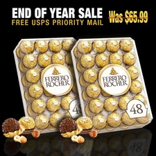 2 Packs Ferrero Rocher Fine Hazelnut Chocolates 48 ct, 21.2 oz Each, Total 96 ct