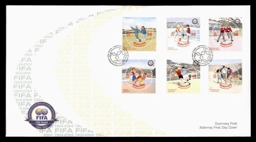 DR WHO 2004 ALDERNEY GUERNSEY FDC FIFA SOCCER SPORTS COMBO w29673