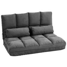 HOMCOM Convertible Floor Sofa with Throw Pillow Adjustable Backrest Dark Gray
