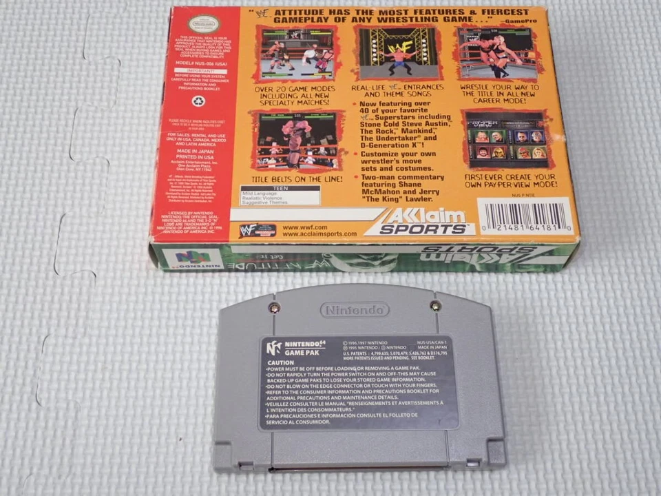 WWF ATTITUDE N64 US Version CIB Poster Cleaned Pins Nintendo 64 - Image 3 of 4