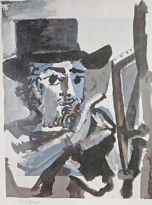 PABLO PICASSO the painter with hat signed HAND NUMBERED 505/2000 LITHO gouache