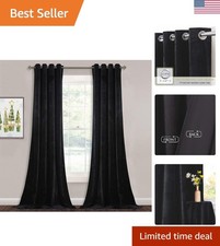 Black Blackout Velvet Curtains 84 inches Long - Grommet Thermal Insulated Cur...