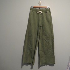 Aerie Olive Green Soft Landing Trouser Wide Leg Cotton Blend Elastic Waist Sz S