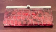 Large Women's Faux Maroon Alligator Skin Snap Closed Evening Clutch