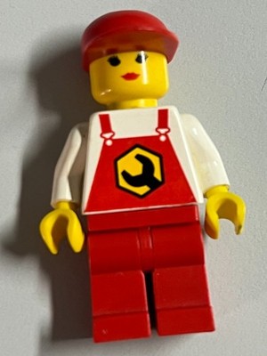Lego Minifigur Repair - Overalls Red with Wrench Pattern Red Legs Red Cap rep006