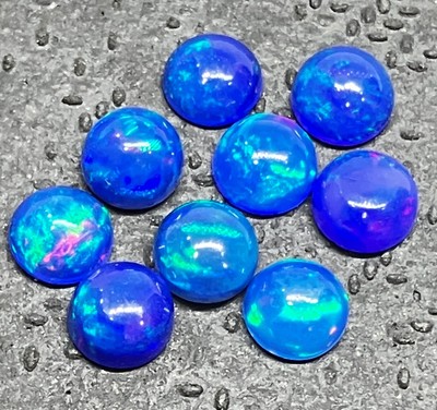 Natural Ethiopian Blue Opal Fire Round Flat Back AAA Loose Gemstone For Jewelry